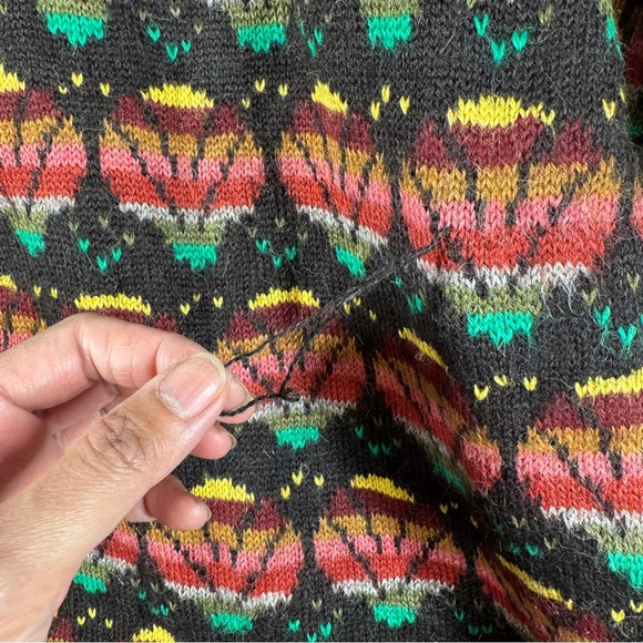 Vintage L.A.M. Alpaca Knit Cardigan Multicolor Size 44 Oversized Boho Relaxed - Picture 11 of 16